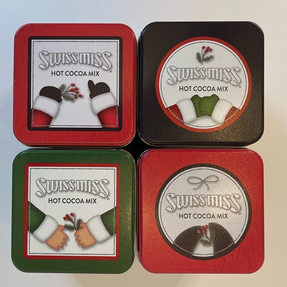 Swiss Miss Cocoa Holiday Collectible 4 Set Empty Tins Santa Snowman Elf Penguin - Picture 3 of 10